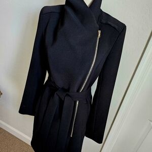H&M Blazer / Jacket belted Black with Gold metal zippers size 6